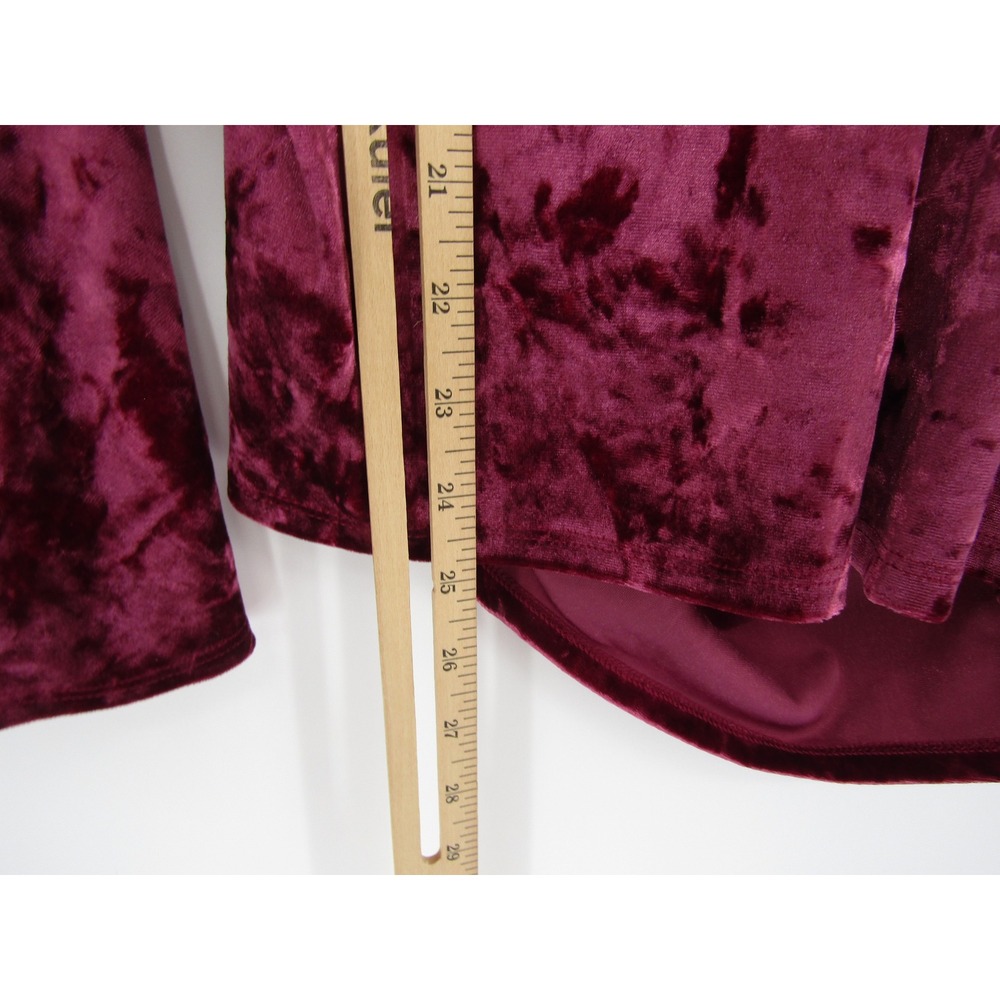 Venus Velvet Top Large Burgundy Crushed Bell Sleeve Surplice Ruched Wrap Festive - Picture 11 of 12
